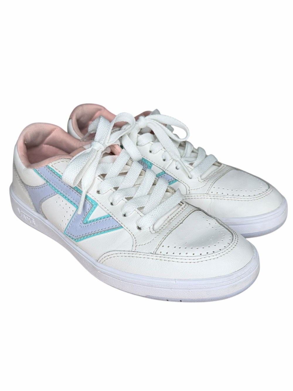 Vans Lowland ComfyCush White Leather Sneakers Women’s 8 Pastel Purple Pink Mint